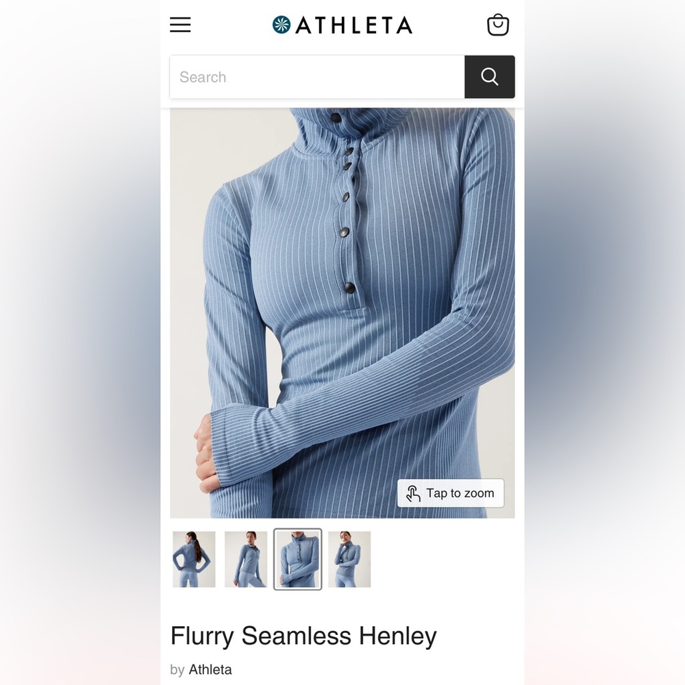 Athleta Flurry Seamless Henley - Heron Blue -  Size Small